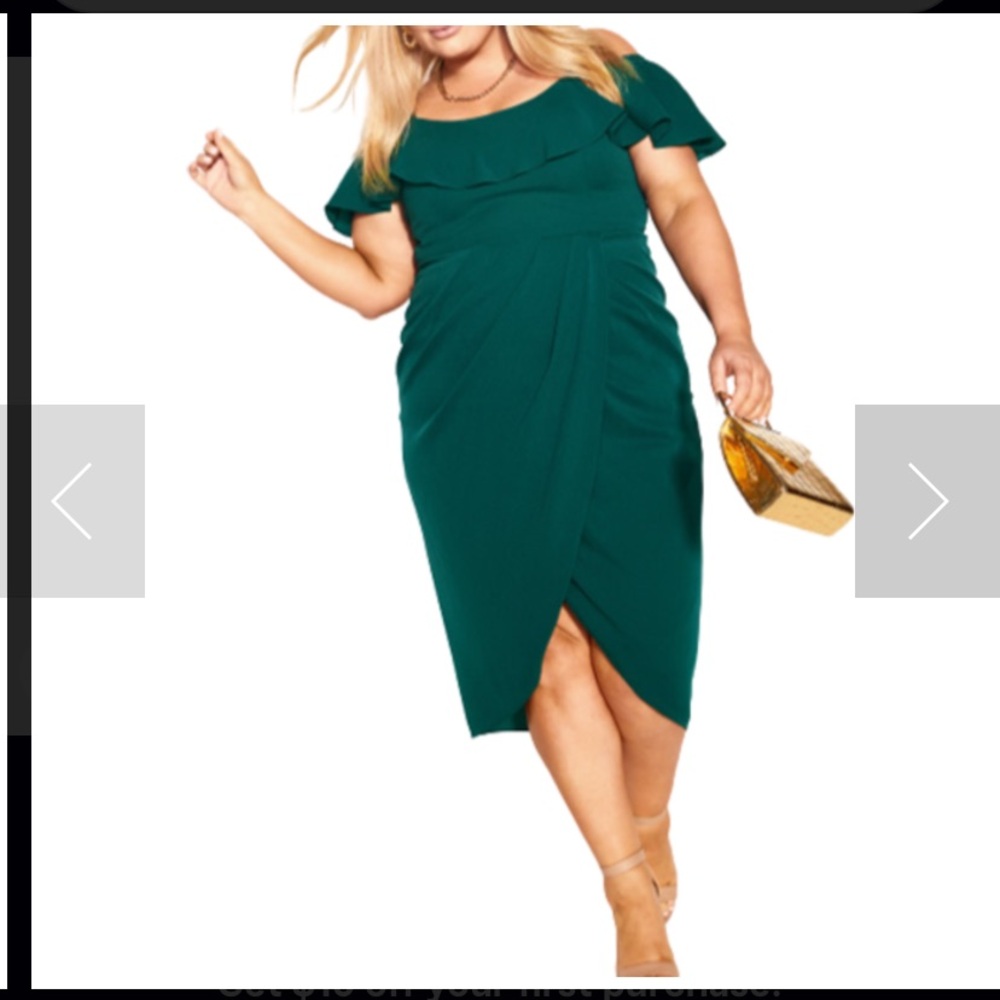 City Chic emerald green off the shoulder dress Sz 16